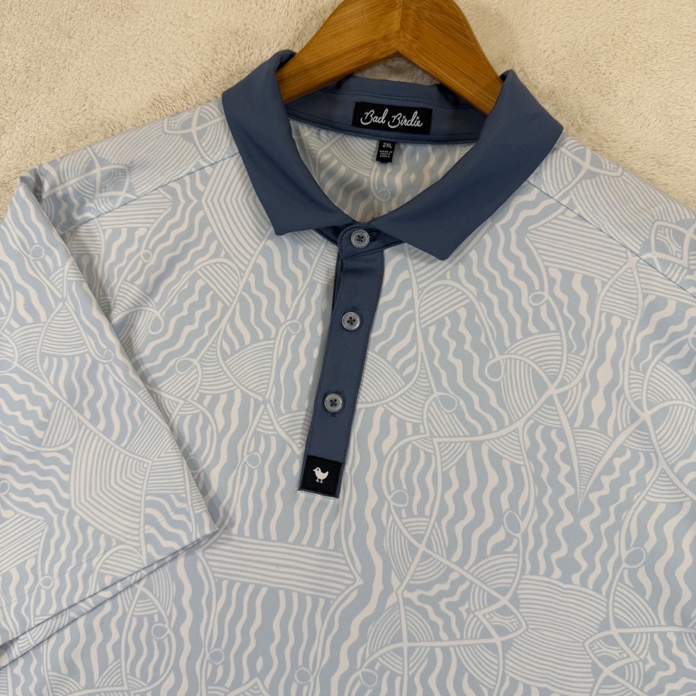 Bad Birdie Men 2XL Peru Nights Golf Polo Shirt Light Blue Athleisure Performance